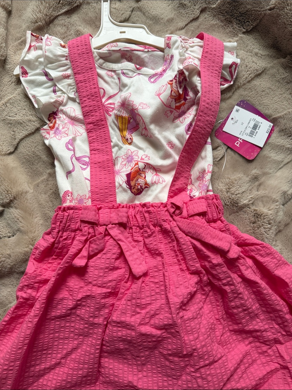 Disney Pink Princess Suspender Skirt with Floral Character Top